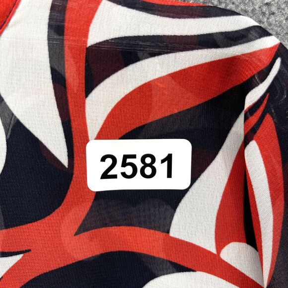 Chaps‎ Top Womens Large Black Red White Short Sleeve Sheer V Neck Blouse - Picture 14 of 14